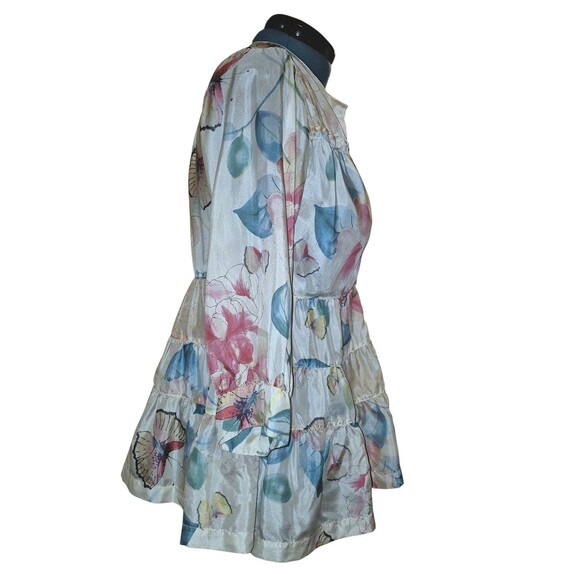 Sundance Silk Tiered Coquette Blouse Size Small 3/4 Sleeves Butterfly Floral - Picture 4 of 5